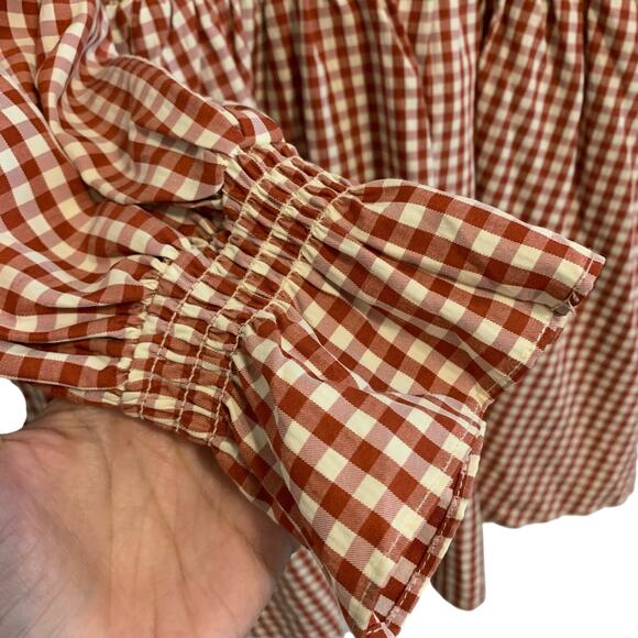 English Factory Burnt Red Long Sleeve Gingham Smocked Mini Dress Size Small - Picture 6 of 8